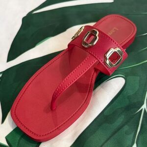 * Elegant Red Sandals with Buckle Accents